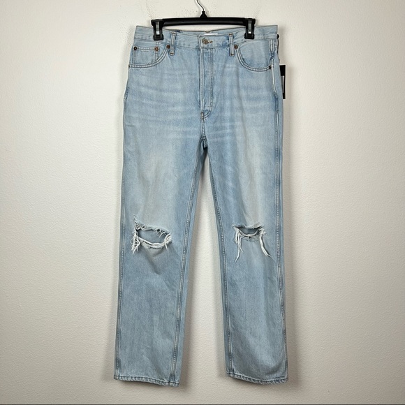 Re/Done 90s High Rise Loose Jeans Bleach Destroy Light Wash Denim Size 30 NWT - Picture 7 of 13